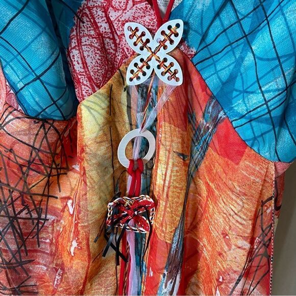 Rare Legatte Maxi Orange Blue Dress Tank Size L - Picture 8 of 11